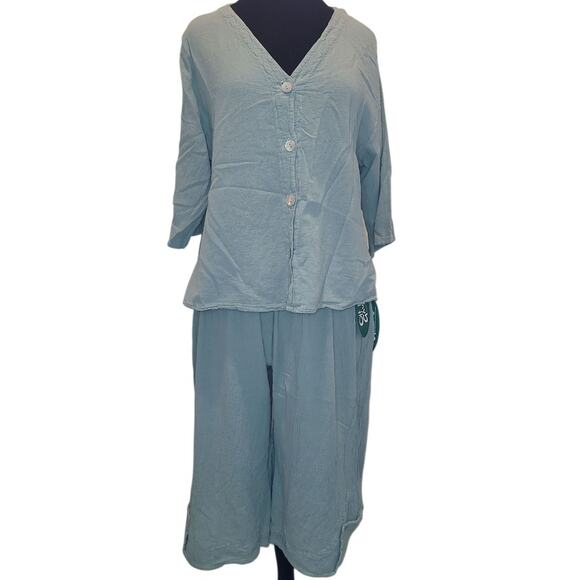 NWT Oh My Gauze Green Boho Set – Casual Cotton Top & Cropped Pants – Sizes 2 & 3 - Picture 1 of 12